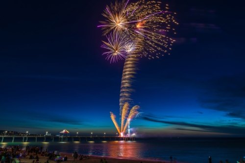 New Year’s Eve Fireworks on Brighton Jetty, Adelaide, South Australia - Australian Stock Image
