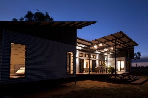 Night time shot of a modern architecture home - Australian Stock Image