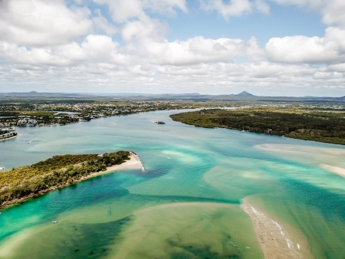Noosa River Aerial Drone Photo looking towards mountains