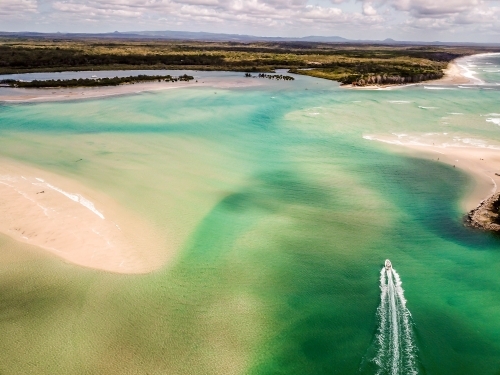 Noosa River aerial drone with boat