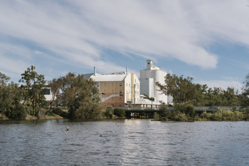 Northam Flour Mill and Avon River in the Avon Valley of Western Australia - Australian Stock Image