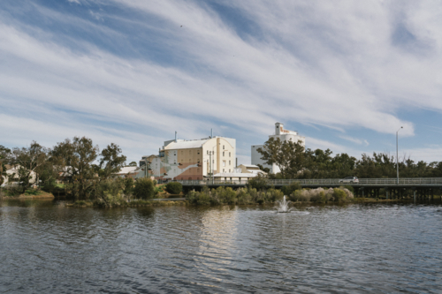 Northam Flour Mill and Avon River in the Avon Valley of Western Australia - Australian Stock Image