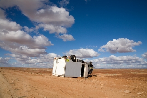 Over turned milk van on the Oodnadatta track - Australian Stock Image