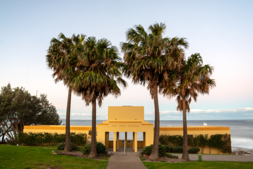 Oak Park pavilion at sunset - Australian Stock Image
