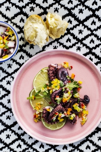 Octopus salad on plate - Australian Stock Image