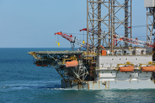 Off shore industry drill rig at sea - Australian Stock Image