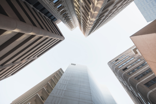 Office buildings in Adelaide city on a day while looking up - Australian Stock Image