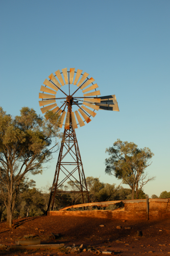 Old abandoned windmill and turkey nest - Australian Stock Image