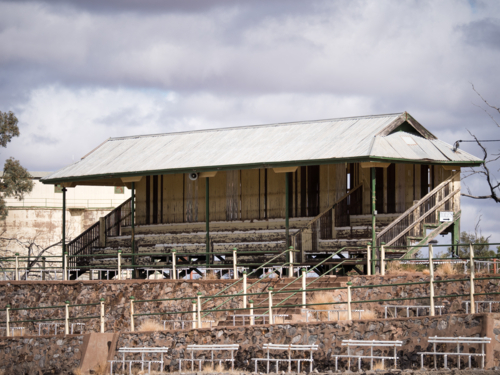 Old grandstand building at Zinc Oval, Broken Hill, New South Wales - Australian Stock Image