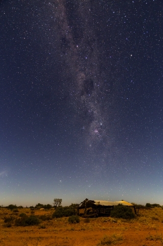 Old shed at night with Milky Way vertical - Australian Stock Image