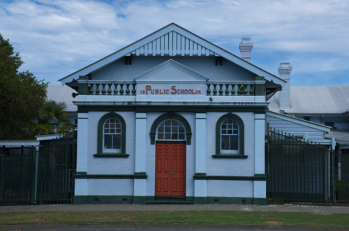 Old style public school building facade in country town - Australian Stock Image