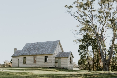 old weatherboard church in country Victoria with copy space