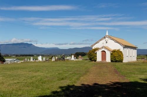 Old white church in the country - Australian Stock Image