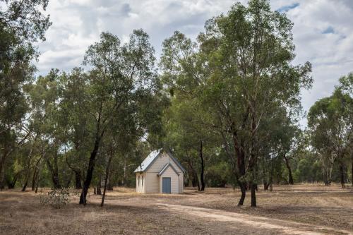 Old Wooden Church in Bush Setting - Australian Stock Image