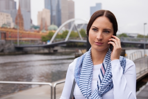 On the Phone in Southbank - Australian Stock Image