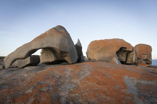 Orange and red stone of the Remarkable Rocks against sky