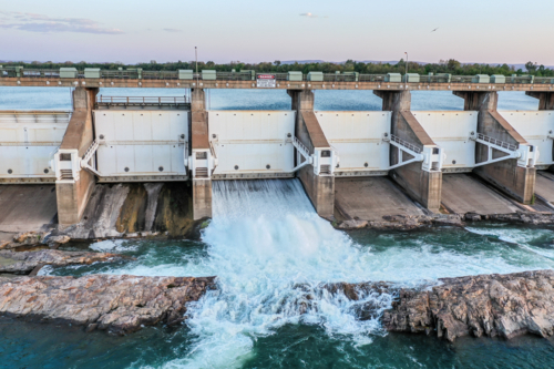Ord River Dam Flowing into the Ivanhoe River - Australian Stock Image