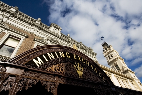 Ornate facade of historic Mining Exchange building - Australian Stock Image