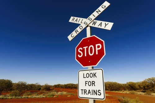 Outback railway crossing stop sign - Australian Stock Image
