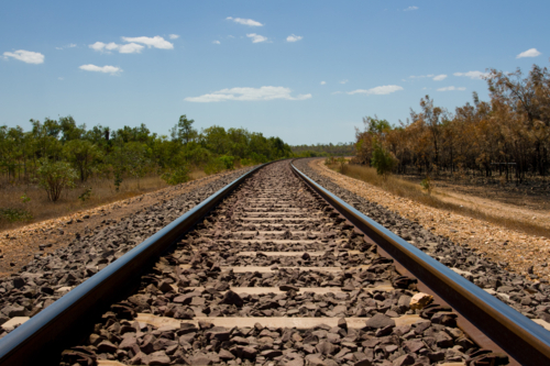 Outback railway line near Darwin in Northern Territory, Australia - Australian Stock Image