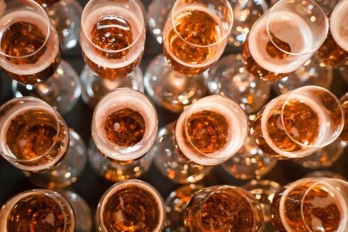Overhead aspect of glasses with sparkling wine - Australian Stock Image