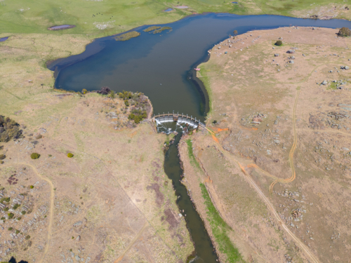 Overhead view of Beardy Waters Dam at Glen Innes, New South Wales - Australian Stock Image