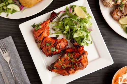 Overhead view of Indian dish on table - Australian Stock Image