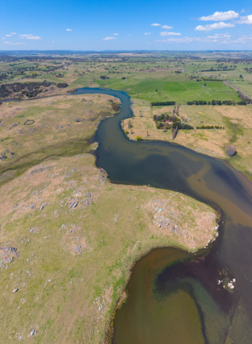 Overhead view of the Beardy Waters Reservoir in Glen Innes, New South Wales - Australian Stock Image
