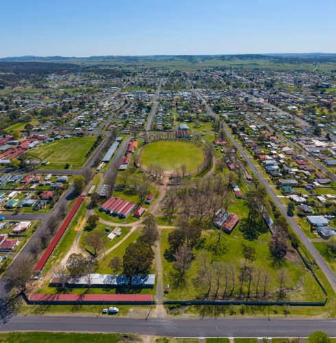 Overhead view of The Showground in Glen Innes, New South Wales - Australian Stock Image
