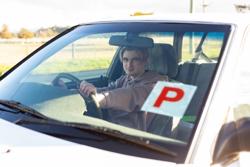 P Plate Teenage Driver - Australian Stock Image