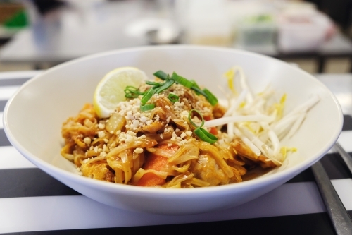 Pad Thai stir fried noodles, Thai food - Australian Stock Image
