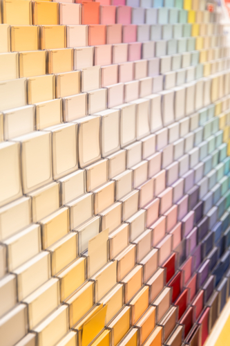 paint sample display at a hardware chain store - Australian Stock Image