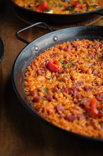 Pan of Spanish paella - Australian Stock Image
