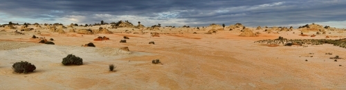 Panorama of lunettes of Mungo National Park in outback Australia - Australian Stock Image