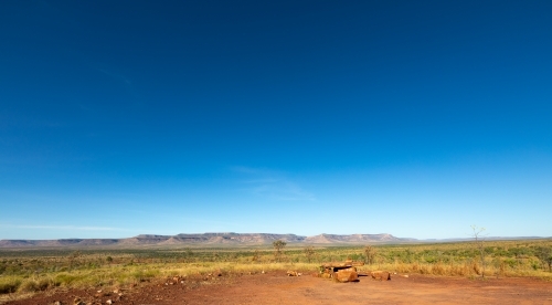 panorama of the vast east Kimberley landscape with Cockburn Range and blue sky