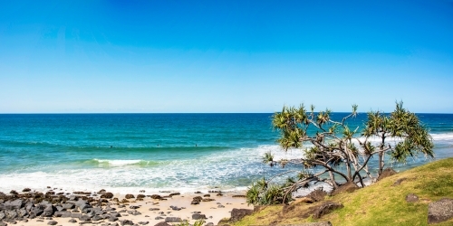 Panoramic view of coastline on a sunny day - Australian Stock Image