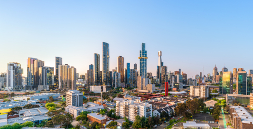 Panoramic view of Melbourne's Southbank urban landscape - Australian Stock Image