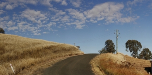 panoramic views of dry grassy drought stricken farm land in rural Australia - Australian Stock Image