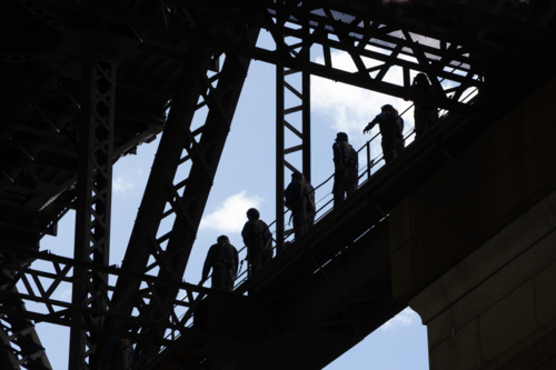 People walking on Sydney Harbour Bridge - Australian Stock Image