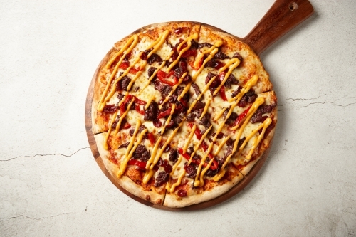 Pepper and meat pizza - Australian Stock Image