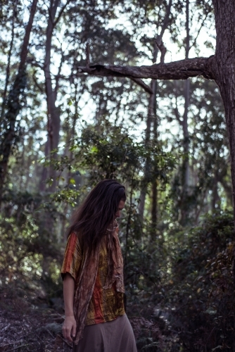 Person walking through forest - Australian Stock Image