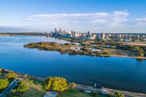Perth City Aerial & Swan River - Australian Stock Image