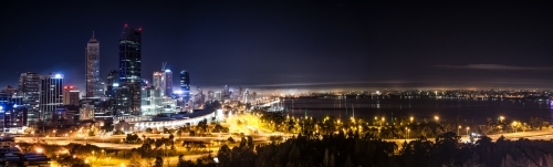 Perth city nighttime fog