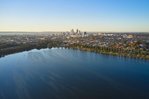 Perth Skyline Across Lake Monger Aerial View - Australian Stock Image