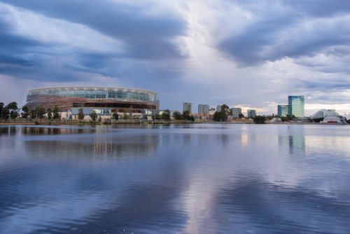 Perth Stadium Along The Swan River seen across the water - Australian Stock Image