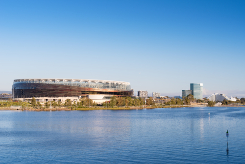 Perth Stadium Along The Swan River seen across the water - Australian Stock Image