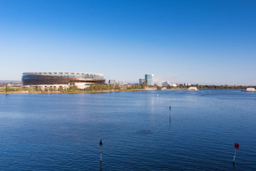 Perth Stadium Along The Swan River seen across the water - Australian Stock Image