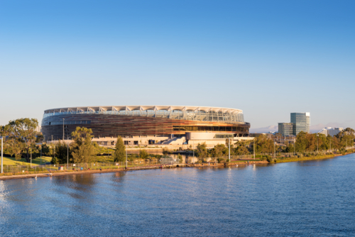 Perth Stadium Along The Swan River seen across the water - Australian Stock Image