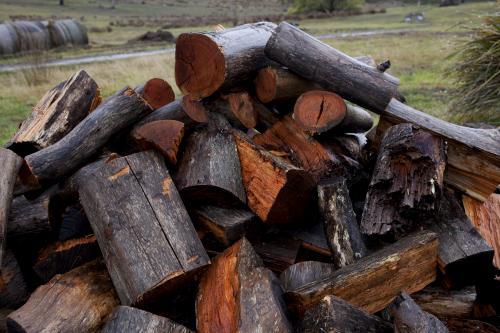 Pile of fiewood in the rain - Australian Stock Image