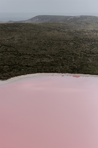 Pink lake next to green landscape - Australian Stock Image